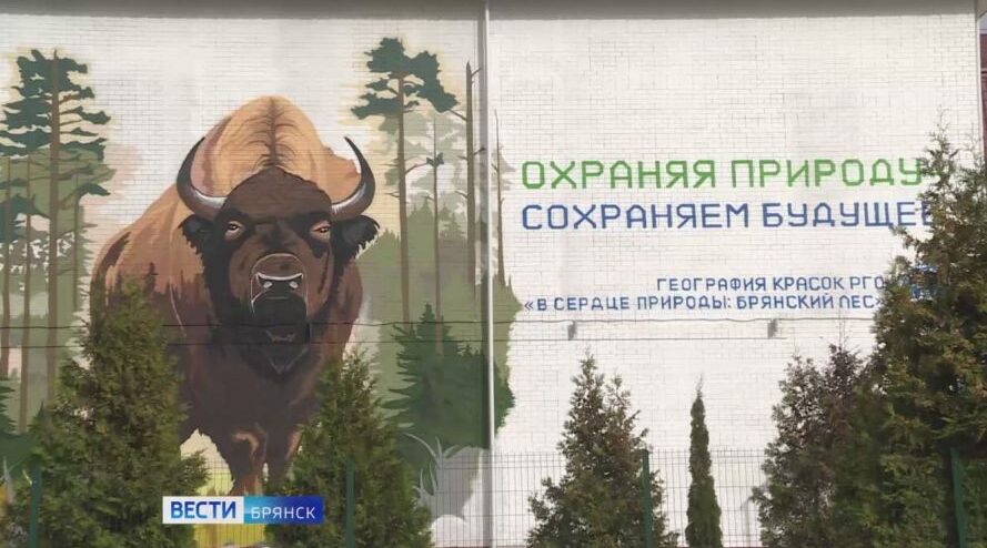 На здании школы №59 в Брянске появился мурал с заповедным зубром